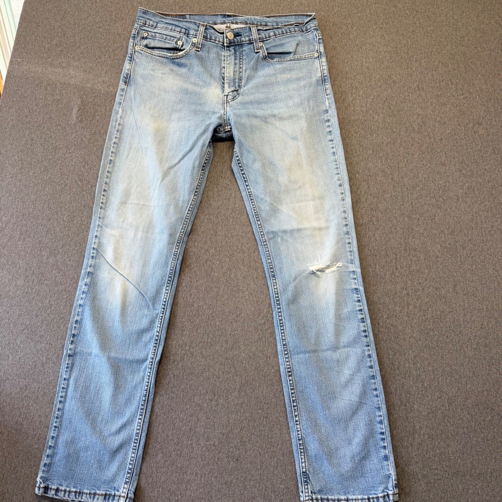 Levis 511 Slim Fit Jeans Mens 34x32 Light Wash Distressed Denim Pants 1703